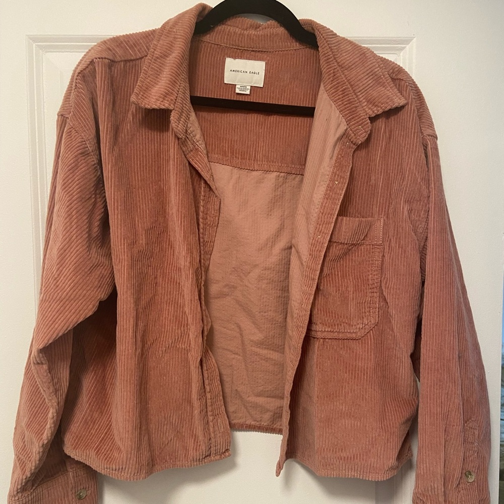 Dusty Pink AE corduroy shirt jacket